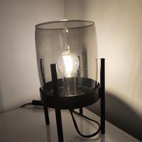  coppia di lampade in ferro e vetro fumé 