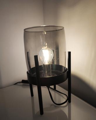  coppia di lampade in ferro e vetro fumé 