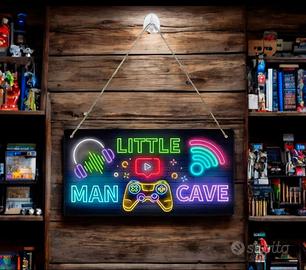 Cartello decorazione Legno Little Man Cave Gaming