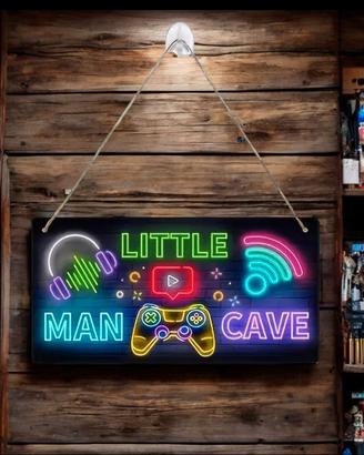 Cartello decorazione Legno Little Man Cave Gaming