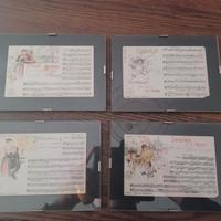 Lotto 4 piccole cornici con cartolina vintage