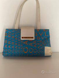 Borsa Bvlgari Mania Tote Canvas Azzurra e Pelle