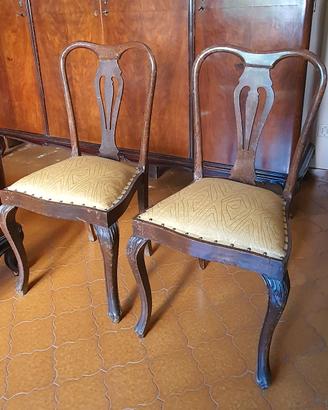 2 sedie legno noce imbottite classiche retro