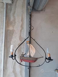 lampadario ferro battuto con barca 