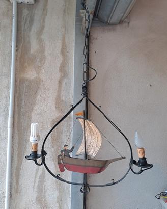 lampadario ferro battuto con barca 