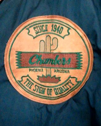 Chambers down anni '80 piumino blu navy e pelle