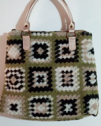 Borsa donna granny mattonelle lana verde Mirta