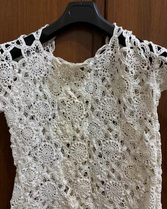 maglia traforata bianco/panna