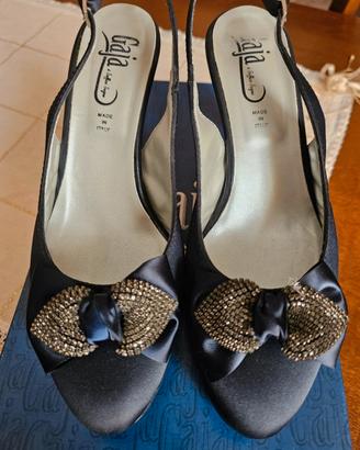 Scarpe donna di raso blu da cerimonia n.38 