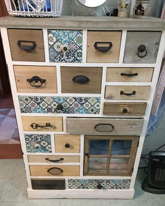 Tris shabby chic mobiletti cassettiere