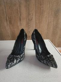 Scarpe decollete' donna n.ro 39 pelle e tessuto