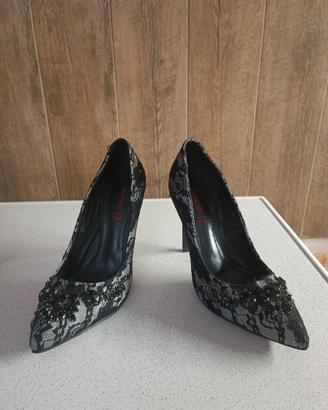 Scarpe decollete' donna n.ro 39 pelle e tessuto