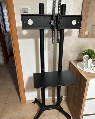 Porta tv portatile con mensola e ganci regolabili