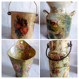 Oggetti antichi decorati a decoupage. 