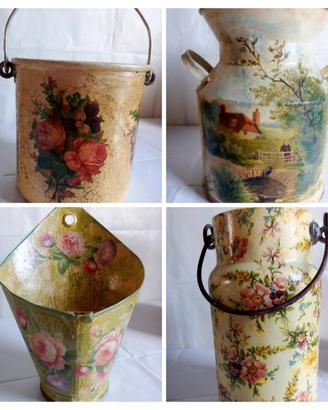 Oggetti antichi decorati a decoupage. 