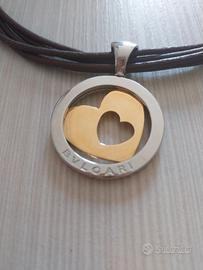 Bulgari collana con ciondolo oro e acciaio