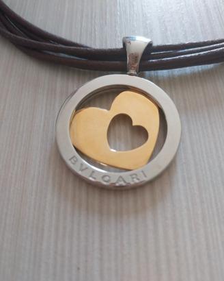 Bulgari collana con ciondolo oro e acciaio