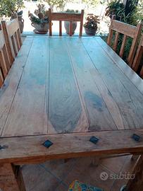 Tavolo in Legno Massello 160x90 con 6 Sedie (Stile