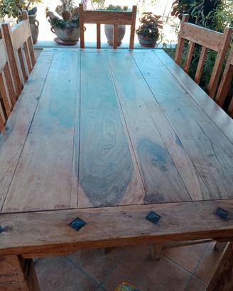 Tavolo in Legno Massello 160x90 con 6 Sedie (Stile
