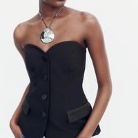 ZARA Bustier Top Nero Smoking tg.S