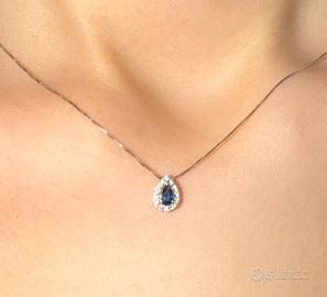 Collana oro bianco zaffiro e diamanti
