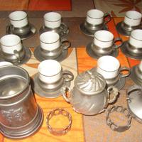 Servizio da caffè in ceramica Ancap e peltro