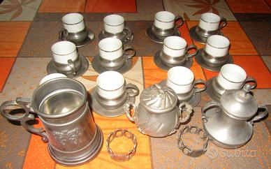 Servizio da caffè in ceramica Ancap e peltro