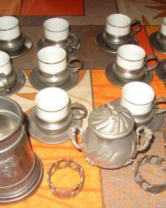 Servizio da caffè in ceramica Ancap e peltro