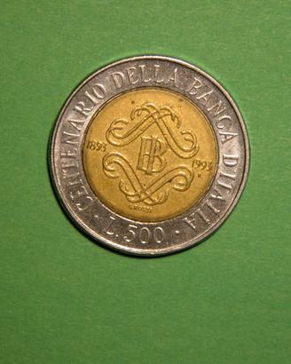 Moneta 500 lire Centenario della Banca d'Italia