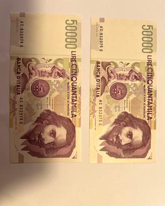 COPPIA 50.000 LIRE "BERNINI" -NUMERI CONSECUTIVI