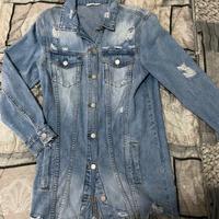 Giacca Jeans Donna Taglio Lungo Strappata