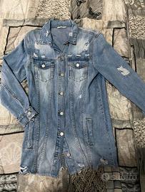 Giacca Jeans Donna Taglio Lungo Strappata