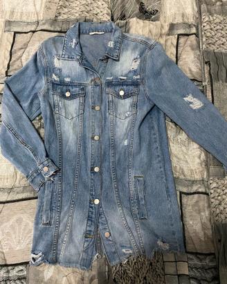 Giacca Jeans Donna Taglio Lungo Strappata