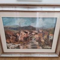Quadro Dipinto Olio su Tela Paesaggio Firmato