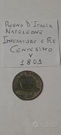 moneta Regno D'Italia Napoleone 1 centesimo 1809 V