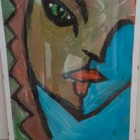 Opera d'arte moderna in cornice a giorno di vetro