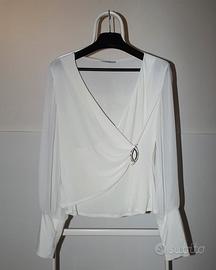 Top Cintage Elegante Scollo V Trasparente Drape
