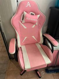 Sedia da gamer bianca e rosa