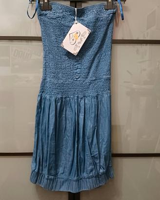 Vestito corto jeans a fascia elasticizzato Nuovo 
