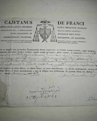 1837 Trani Arcivescovo De Franci Nulla Osta33x22cm