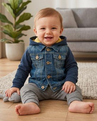 Felpa con cappuccio ed inserti in denim