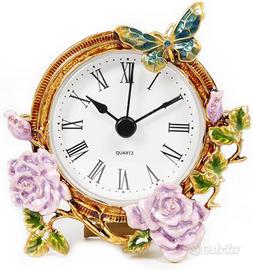 Orologio da tavolo in metallo con smalti