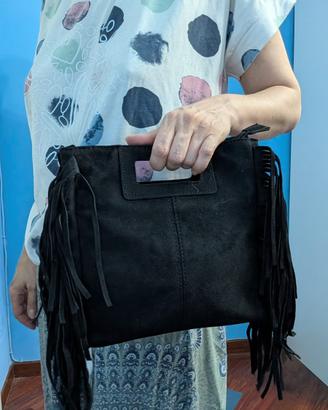 Borsa a mano con frange stile boho chic black soul