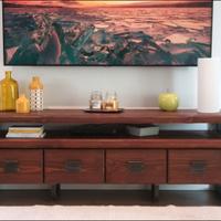 Mobile porta TV in legno massello e ferro grezzo