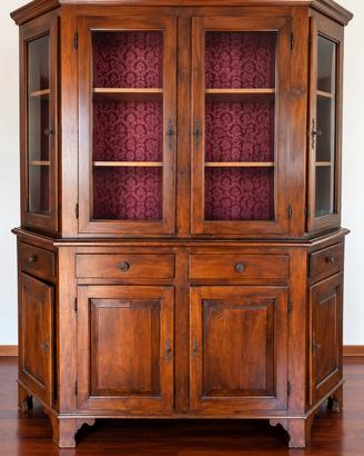 libreria, credenza scantonata in legno massiccio