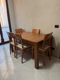 Tavolo 140x80 allungabile in legno con 6 sedie
