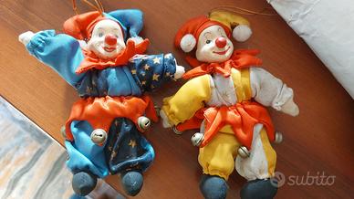 Coppia bambole pagliacci con testa in porcellana