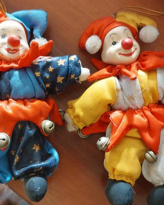 Coppia bambole pagliacci con testa in porcellana