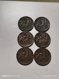 Lotto 6 monete da 10 centesimi Ape