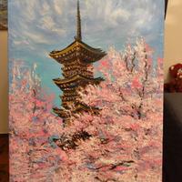Dipinto moderno, Sakura, olio su tela di 50x70 cm